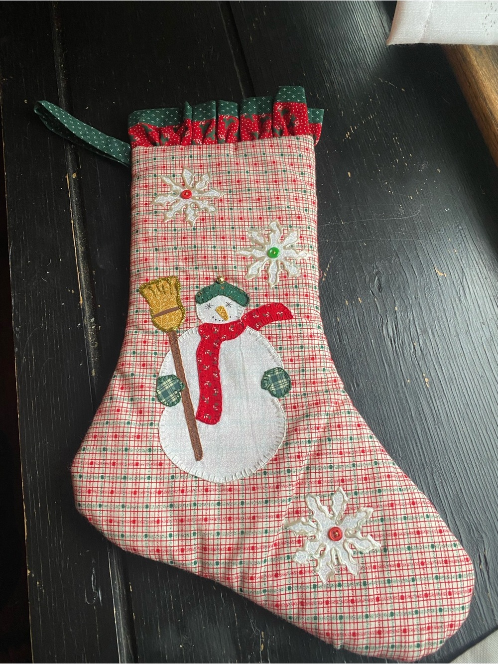 Handmade Snowman Christmas Stocking - Red Plaid